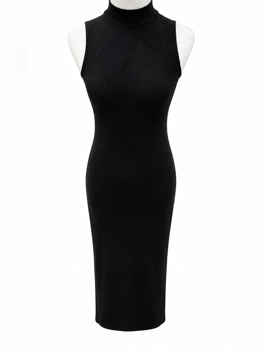 H&M Black Sleeveless Ribbed Turtleneck Maxi Dress Small